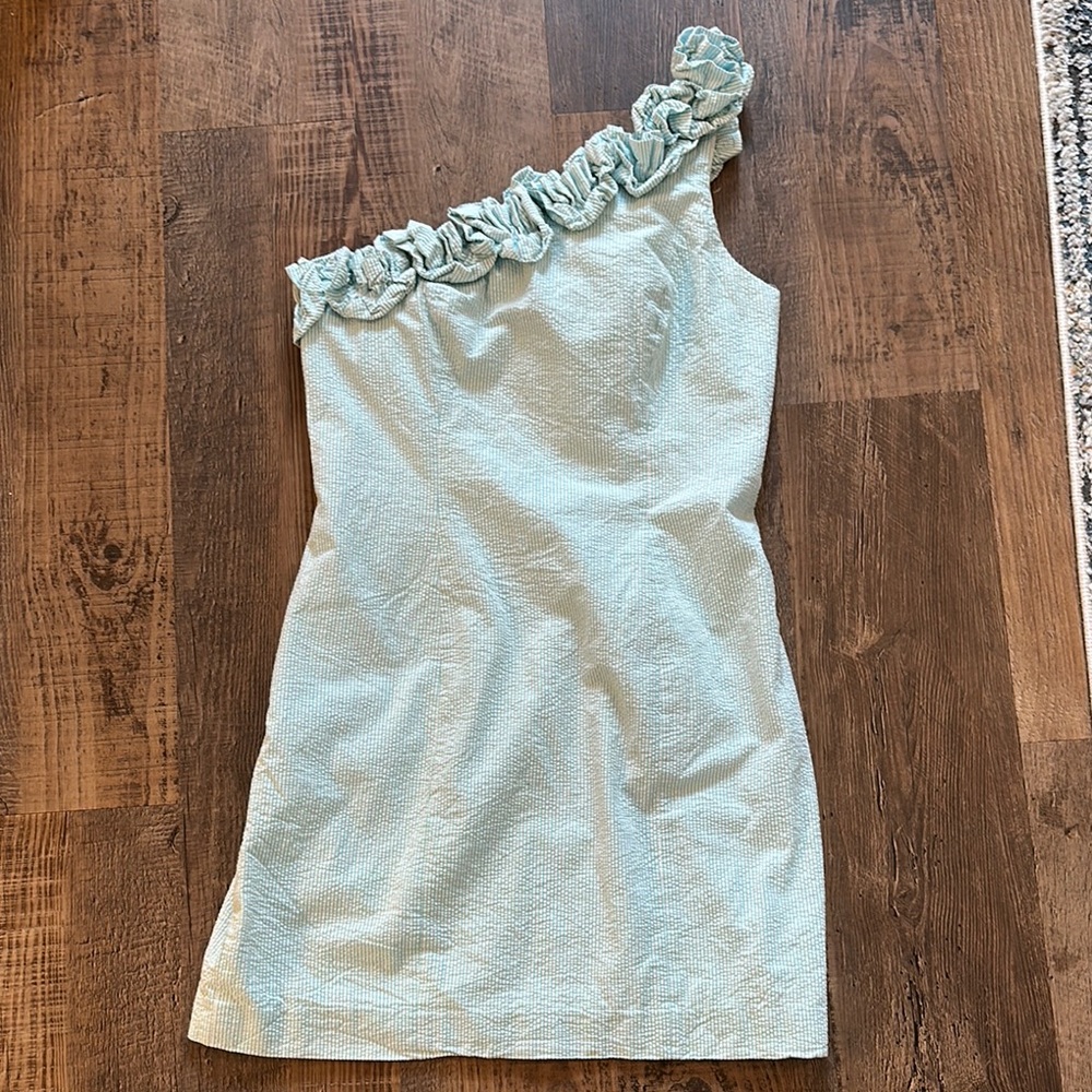 One-Shoulder Ruffle Dress in Light Blue